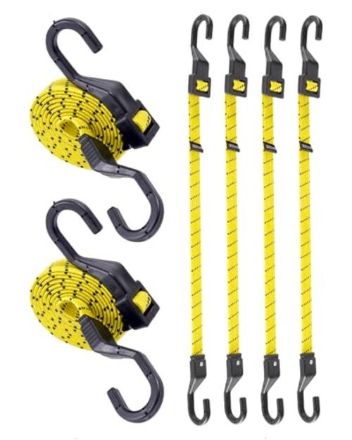 6 Pcs Flat Adjustable Bungee Cords with Hooks, 3X Faster to 48 Inch Yellow gallery