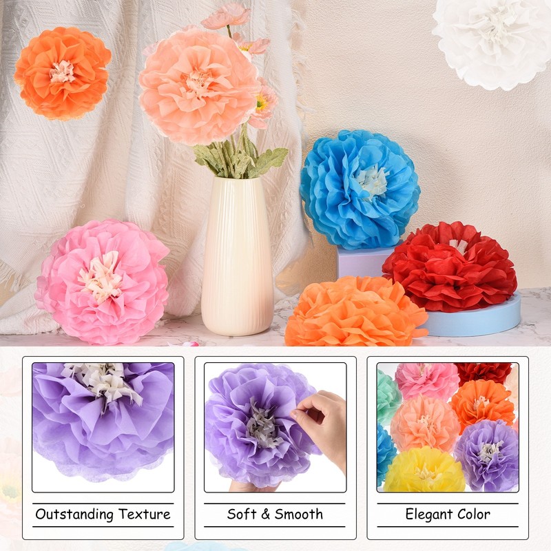 Crepe Paper Flowers, Light Purple Tissue Paper Flowers - 8 x 8 Inch / 6 Pcs gallery