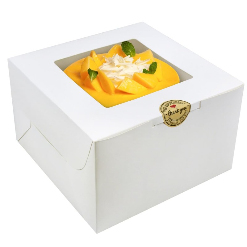 24 PCS Cake Boxes 10x10x5 Inches White Square Bakery Window Pastry 10 In
