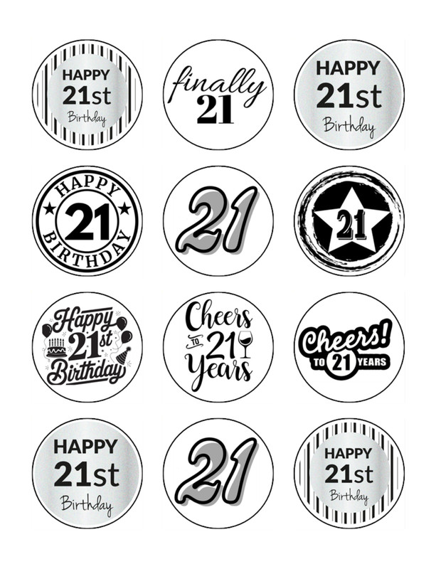 21st Birthday Edible Icing Cake & Cupcake Toppers – Birthday Party Decorations