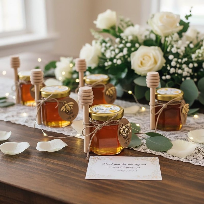 Glass Honey Jar, Honey Pot 1.5oz, 40 Pack Mini Honey Jars with Dipper, Bee Ch... gallery