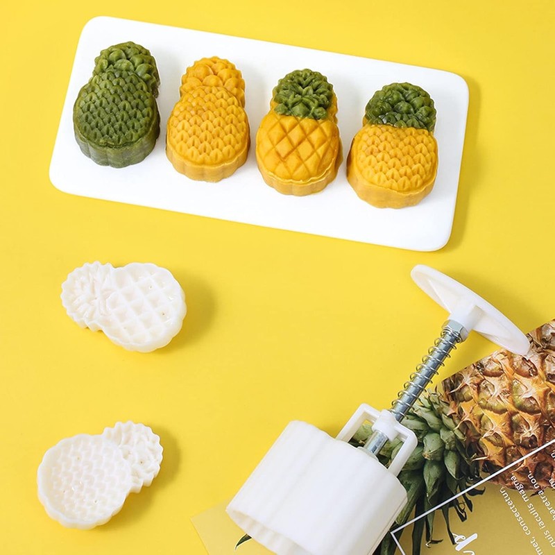 2 Set Pineapple Plastic Mooncake Mold Lotus Stamp Hand Press Moon Cake Mould gallery
