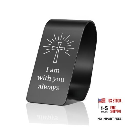 I Am with You Always Engraved Black Stainless Steel Car Visor Clip, Black04