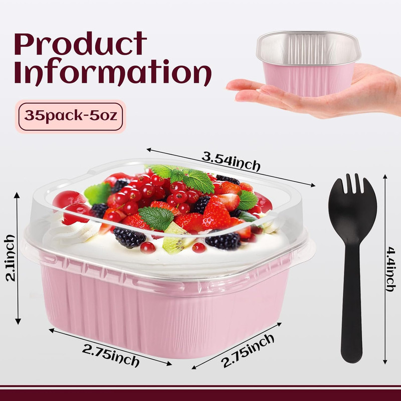 35 Pack 5 OZ Square Mini Baking Pans with Lids, 3.5X3.5 Inch Mini Cake Tins, Alu gallery
