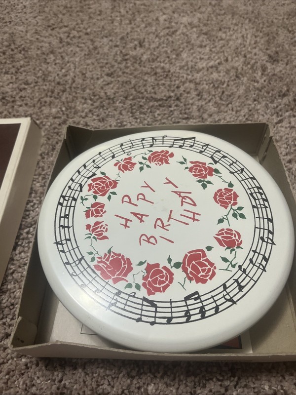 Vintage Musical Cake Plate -Chadwick Metal Musical Happy Birthday & Stand Box gallery