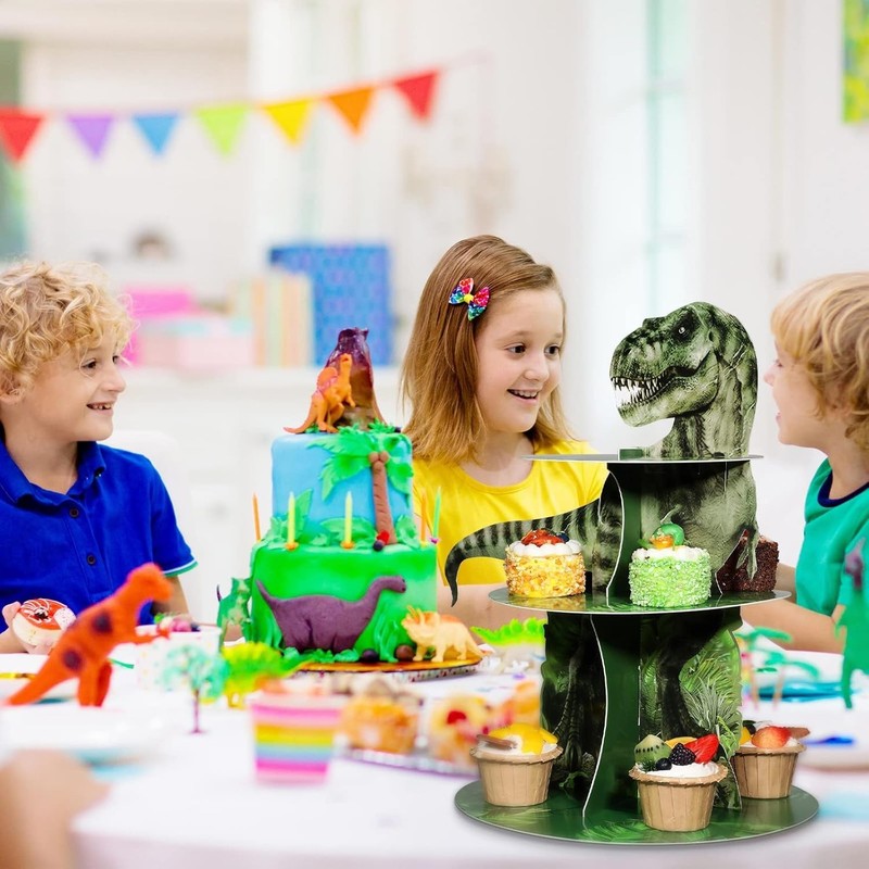 Dinosaur Cupcake Stand Party Decorations Dino Dessert Tower Kids Birthday Sup... gallery