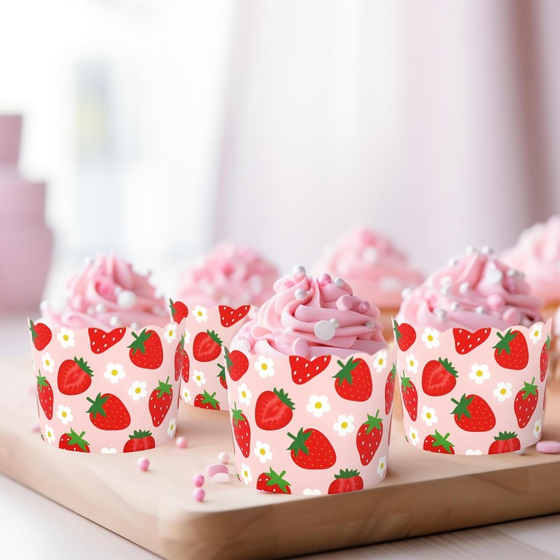 Strawberry Paper Baking Cups 100 PCS Pink Red Scalloped Muffin Wrappers gallery