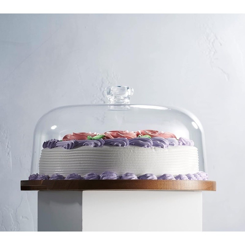 Acacia Wood Cake Stand W/ Acrylic Dome Elegant Serving Plate Gifts & Events New gallery