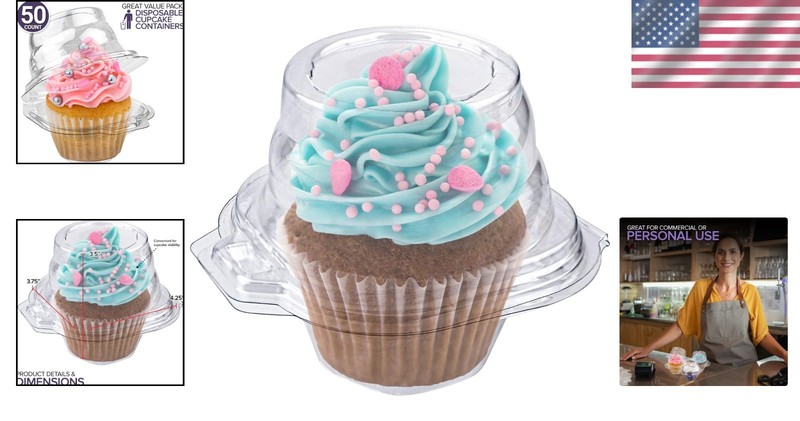 50 Pack Cupcake Containers with Lids Plastic Stackable BPA Free Recyclable gallery