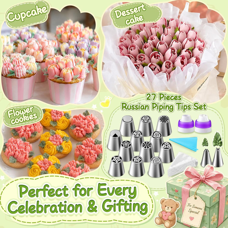 27 Pieces Russian Piping Tips Set, Cake Decorating Supplies for Cupcake Cookies gallery
