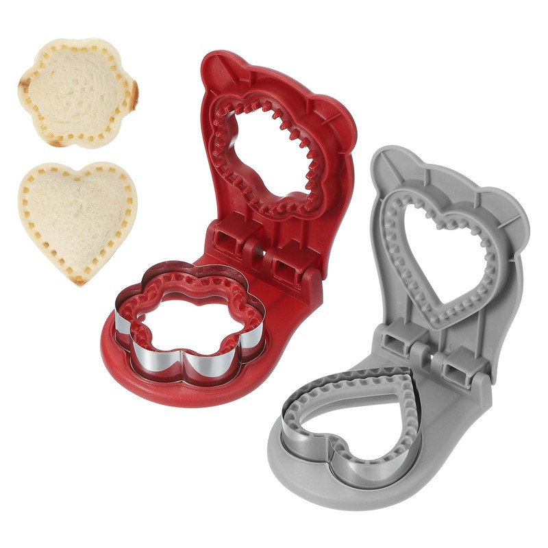 2 Pack Crustless Sandwich Cutter, Flower/Heart Shape(Red/Gray)