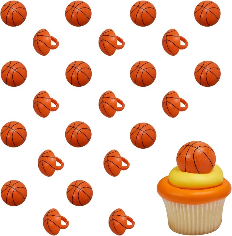 DECOPAC 3D Basketball Rings, Cupcake Decorations, Food Safe Cake Toppers – 24