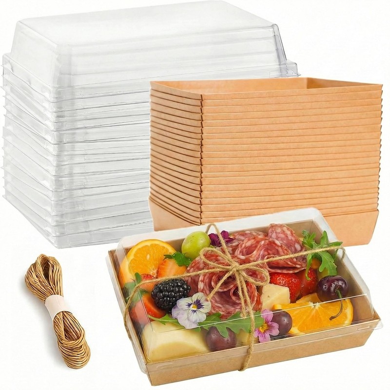 50 Pack 8×6 Inches Large Charcuterie Boxes with Clear Lids – Individual To Go…