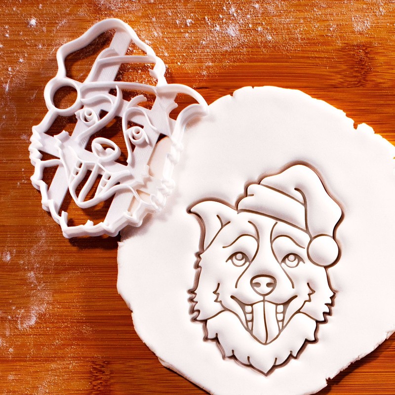 Border Collie with Santa Hat Cookie Cutter Christmas Sheepdog festive dog treats