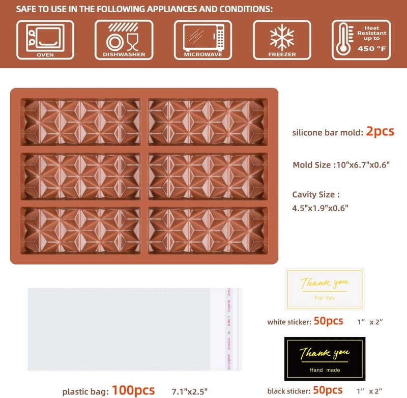 2 Pcs Silicone Chocolate Bar Molds, Deep Stuffed Candy Break Apart Wax Melts gallery