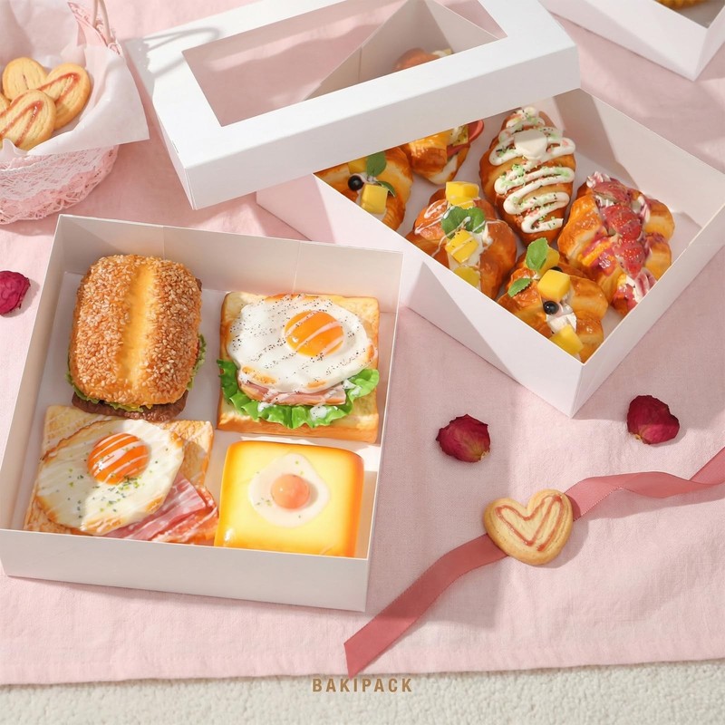 15 PCS White Catering Bakery Boxes Lids Window 9x9x2.5 Inch Food Containers gallery