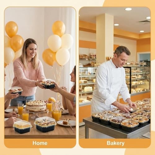 50 Pack 5 OZ Square Disposable Aluminum Foil Mini Cake Pans with Black/Gold gallery