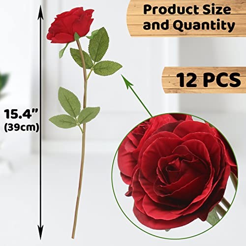 Artificial Roses Flowers for Flower Arrangement Pcs Silk Rose Bouquet 12 Red gallery