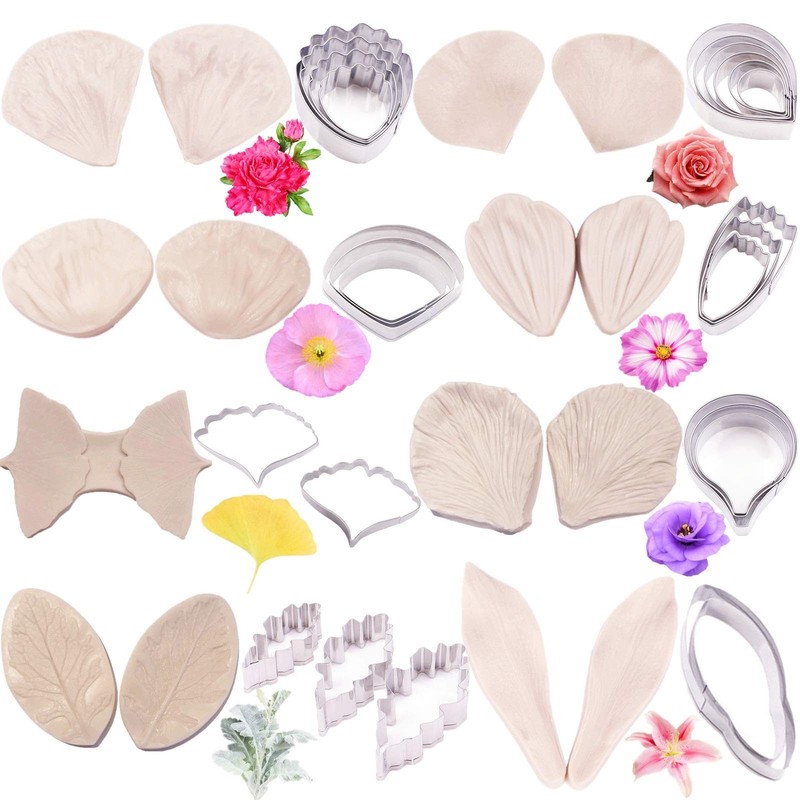16set Gum Paste Flower Tools Kit- 8set Flower Silicone Mold and 8set Stainles…