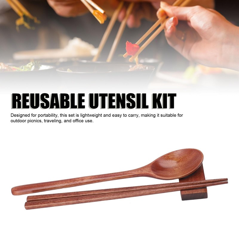 Portable Spoon and Chopstick Set, Reusable Travel Wooden Utensil Set with Sto... gallery
