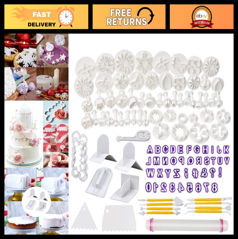 114 Pcs Cake Decorating Tools Set – Fondant Icing Plunger Cutters, Moulds & Roll