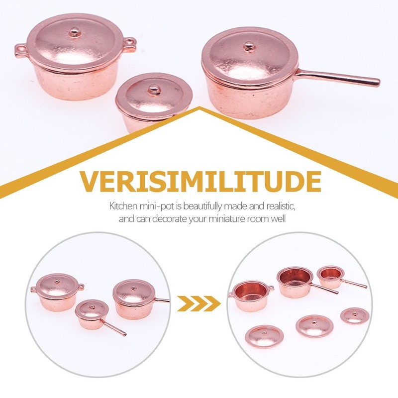 3 Pcs Mini Cookware Kitchen Miniature Pots Dollhouse Accessories gallery