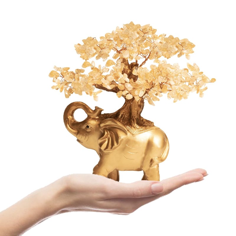 Gemboury Citrine Crystal Money Tree On Gold Mini Elephant Statue 10Gemstone gallery