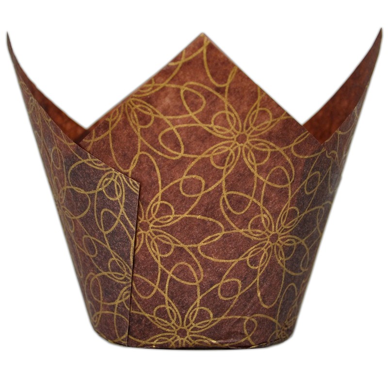 JUMBO Large size Brown Golden pattern Tulip Baking Cups 2-1/4Base diameter x ...