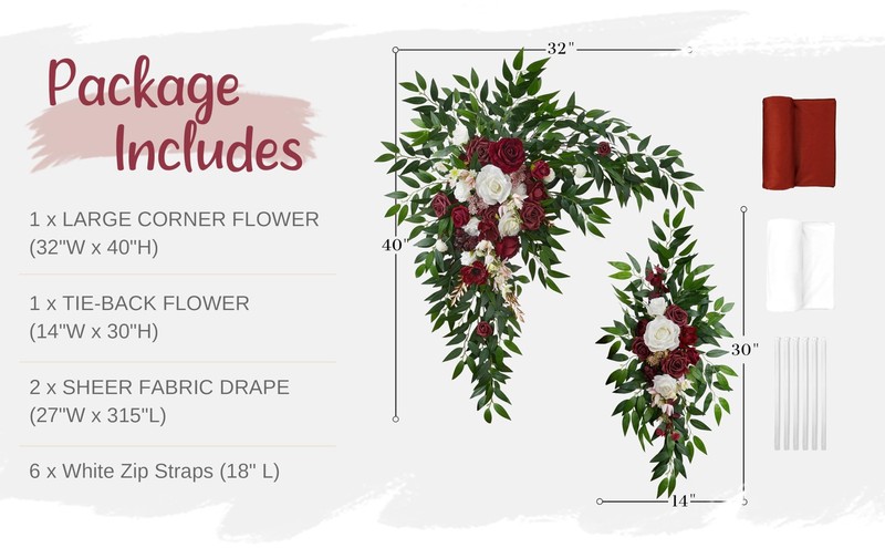 Wedflor Wedding Arch Flowers Drapes Kit Pack Of 4 - 2Pcs Artificial Christmas gallery