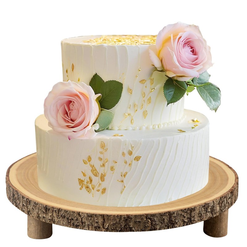 Rustic Wood Cake Stand - 11-13 Inch Wooden Slice with Legs for Elegant Weddin...