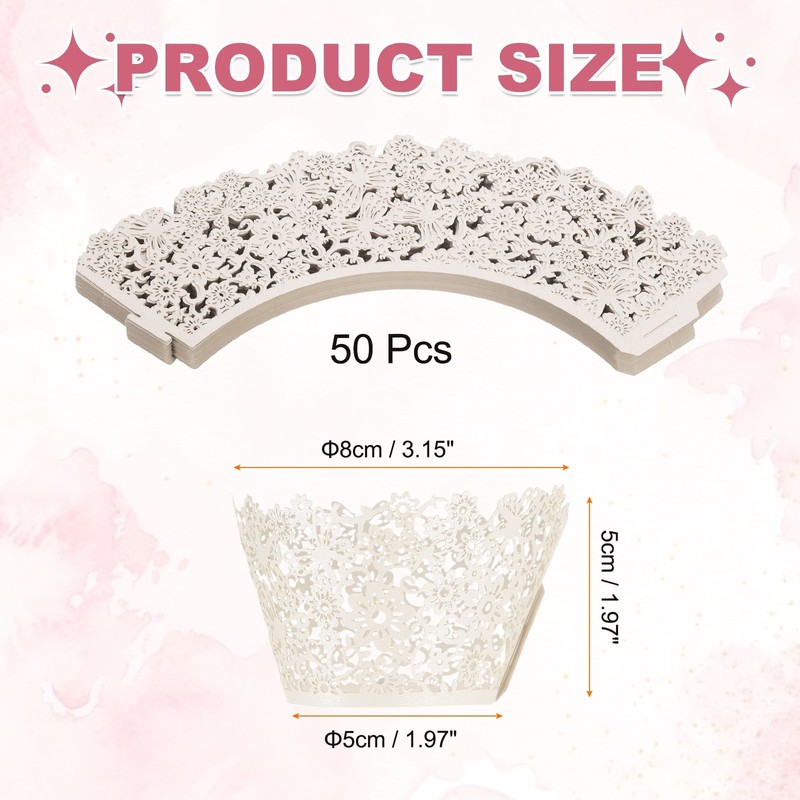 50Pcs Lace Cupcake Liners Hollow Butterfly Cupcake Wraps White gallery