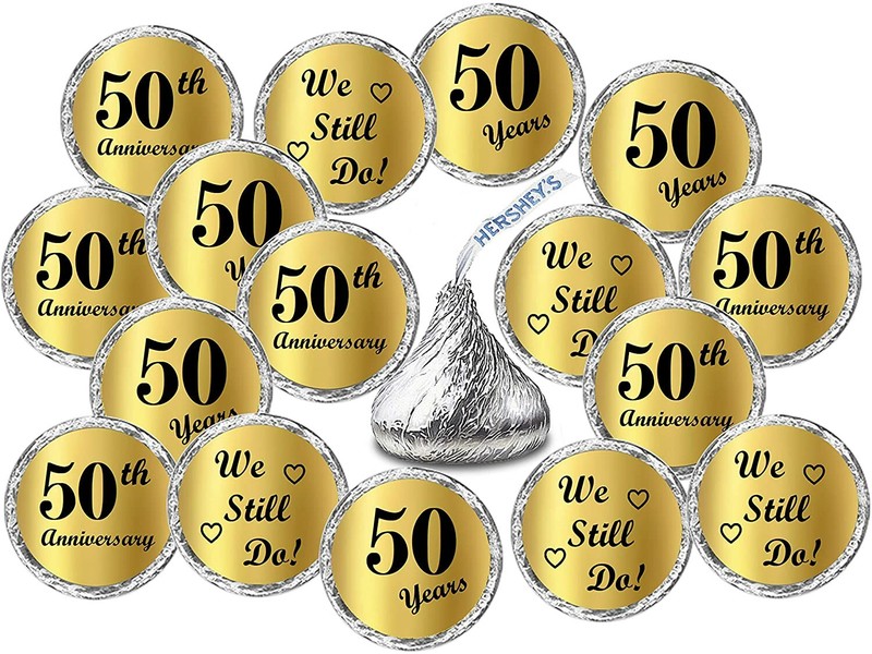 Gold Foil 50th Anniversary Kisses Stickers (CANDY NOT INCLUDED)