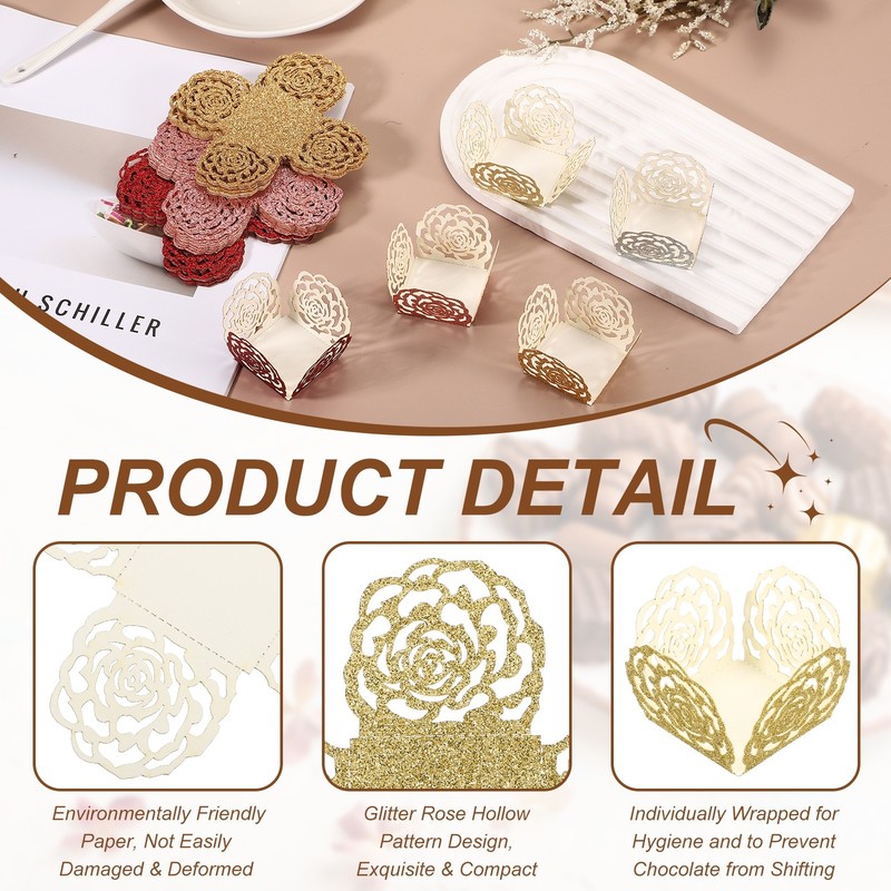 50Pcs 1.4x1.4" Glitter Rose Truffle Wrapper Cupcake Liners, Cyan Gold/Yellow gallery