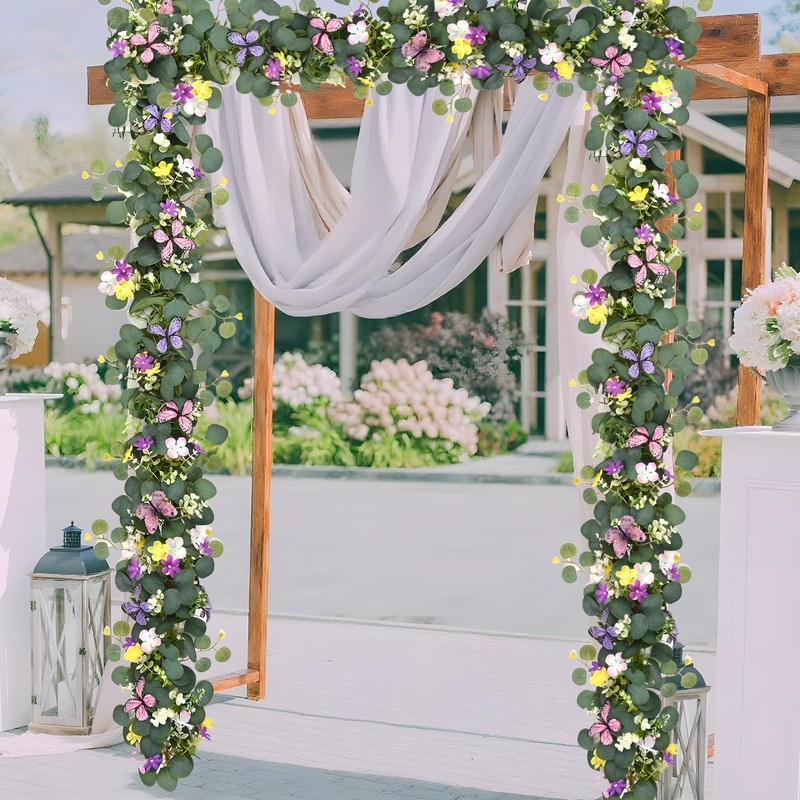 Waipfaru 4Pcs Eucalyptus Garland Daisy 3D Butterfly Green Garland Flowers 5.9Ft gallery