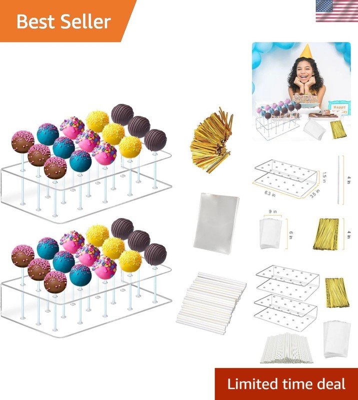 Versatile Acrylic Cake Pop Stand Set for Events – 2 Holders & 300 Accessories