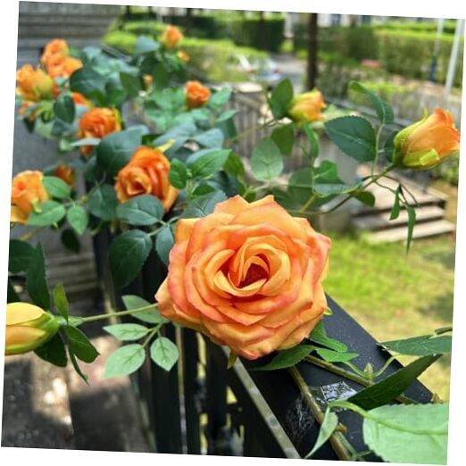 5.9FT Bendable Rose Flower Garlands, Artificial Silk Wild Roses Vine 1 Orange