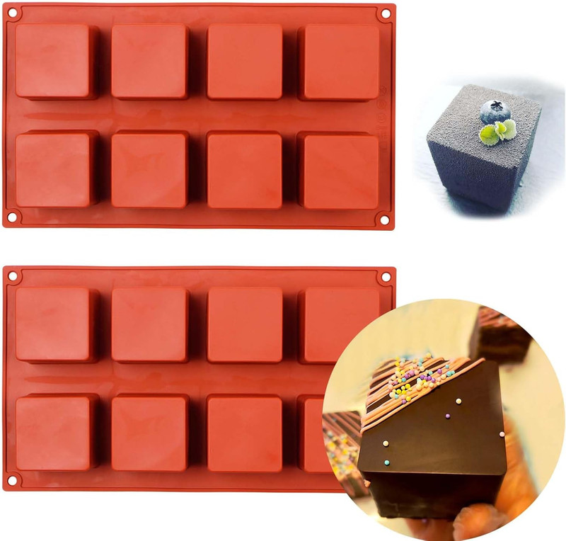 Large Square Silicone Molds, 2 Pack Candy Cake Mould, 8-Cavity Chocolate Mold…