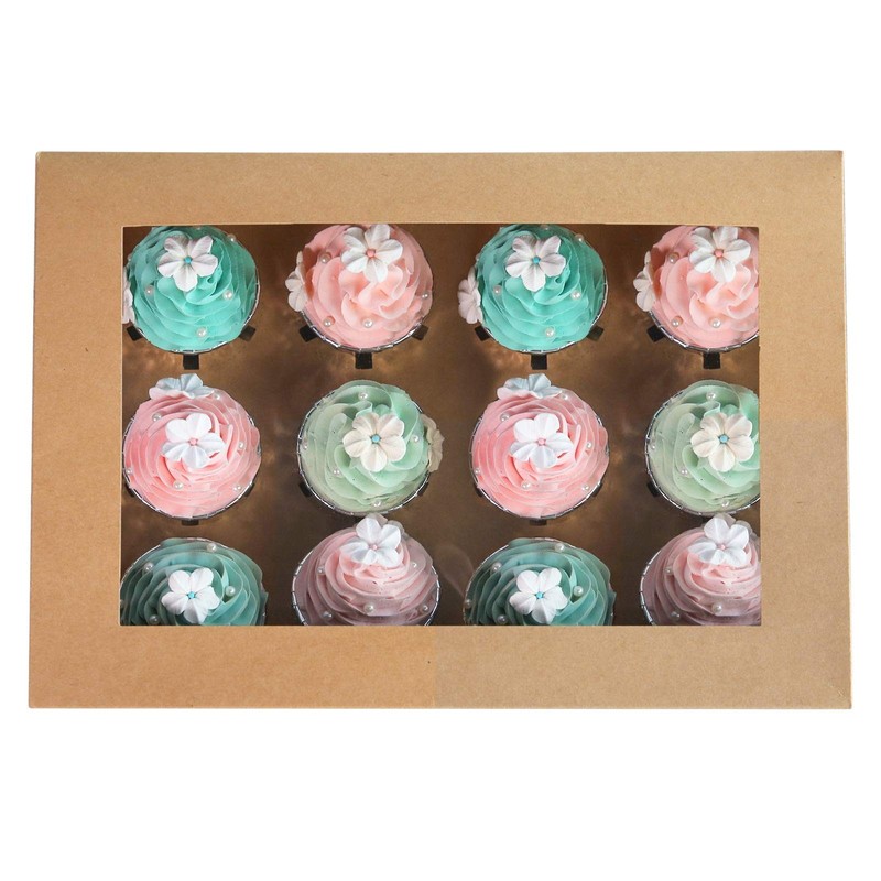 [20-Packs] Brown Cupcake Boxes 12 Holders, Cake Carrier Food Grade Kraft Pop-…