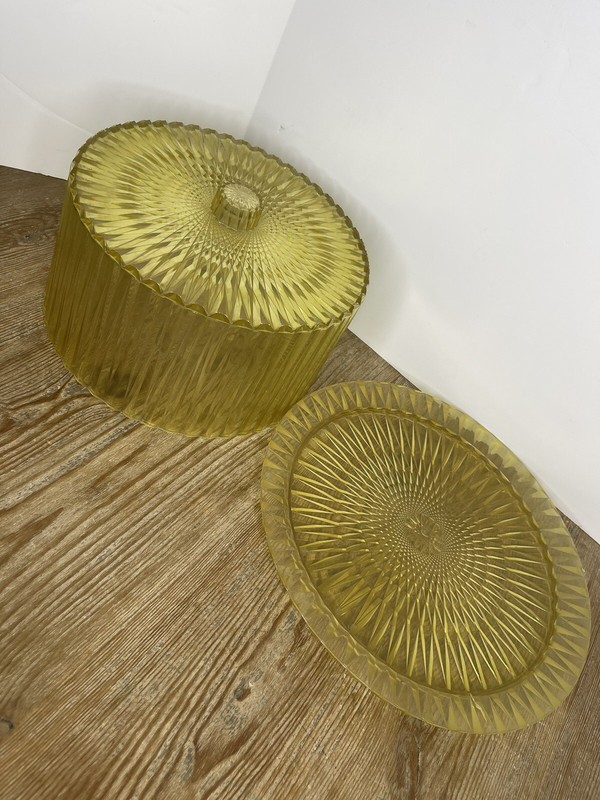 60's 70's Plastic Acrylic YELLOW Cake Plate & Dome Cover RARE Vintage gallery