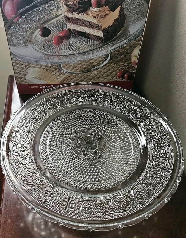 Vintage Bali Round Clear Glass Pedestal Cake Stand Serving Plate 12″ In Box
