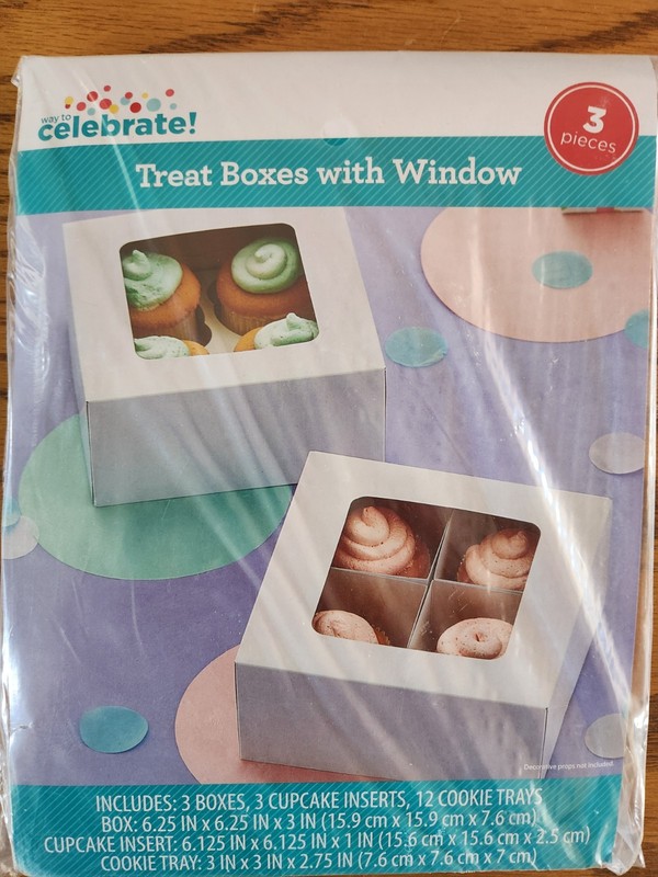 Cupcake Treat Boxes with Window, 3 Boxes, 3 Cupcake Inserts,12 Cookie Trays
