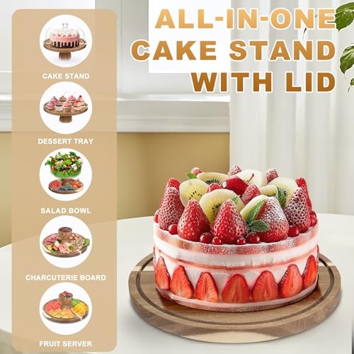 Acacia Wood Cake Stand with Lid, 12'' Round Cake Holder with Clear Acrylic gallery