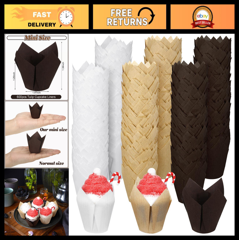 600 Pcs Mini Tulip Cupcake Liners – Greaseproof Muffin Holders for Baking, Party