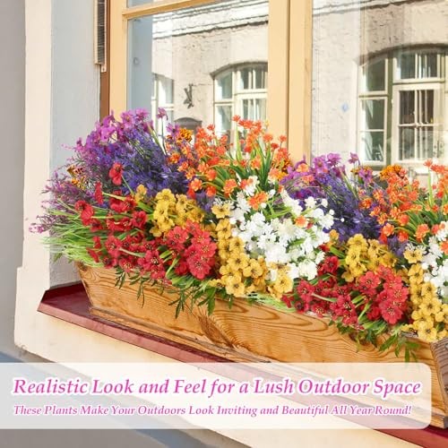 Bundles Artificial Flowers for Outdoors, UV Resistant Realistic Fake Spring 18 gallery