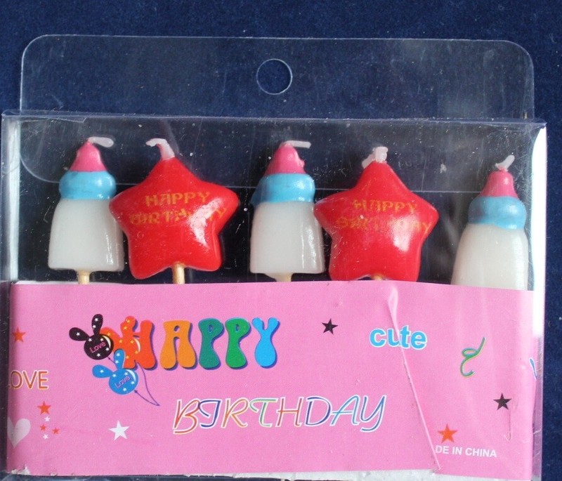 2 Packets of 5 BABY BOTTLE & STARS Happy Birthday Candles