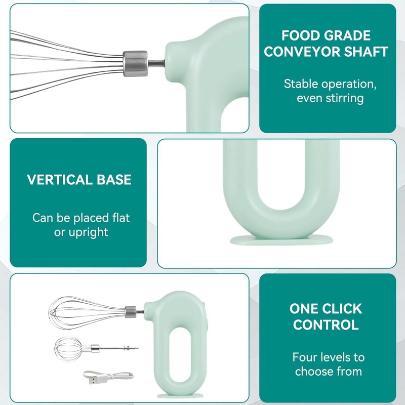 Green 4 Speed Electric Hand Mixer Cordless USB Rechargeable 1500mAh Beater gallery