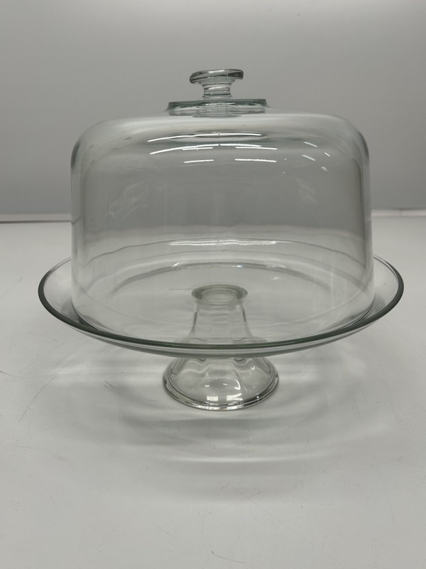 Vtg Heavy Duty Clear Glass Cake Pastry Plate Pedestal Stand Lid Bakery Display