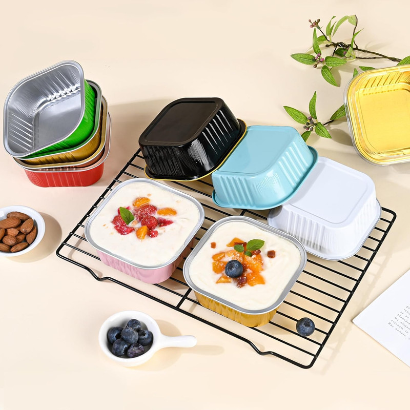 40 Pack Mini Cake Pans with Lids, 5Oz Square Aluminum Foil Brownie Baking Cups, gallery