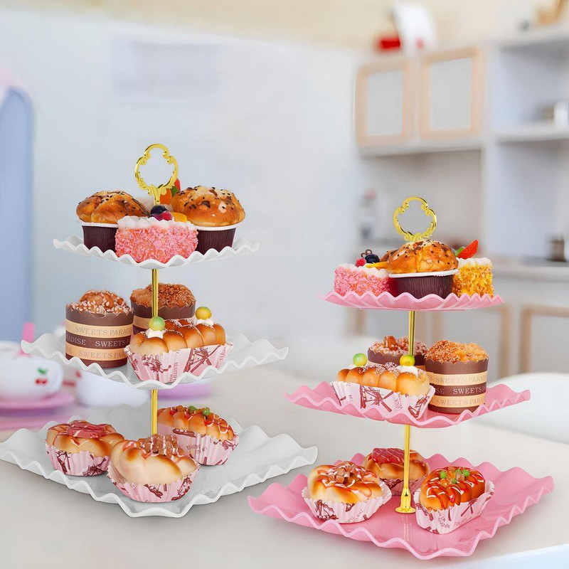 3-Tier White Dessert Display Cake Stand with Serving Tray for Tea Parties, Birth gallery