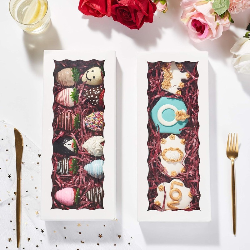100PCS 12 x 5 x 1.5 inches Auto-Popup One Piece Cookie Boxes with Window, Ba... gallery